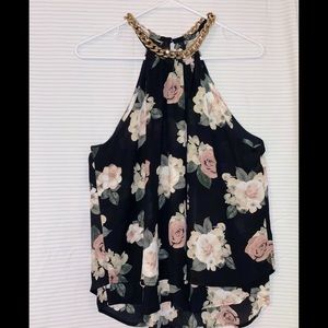 large black floral chain top